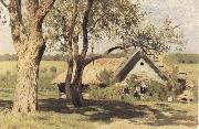 Levitan, Isaak Halfte of first house with breach meadows Sweden oil painting artist